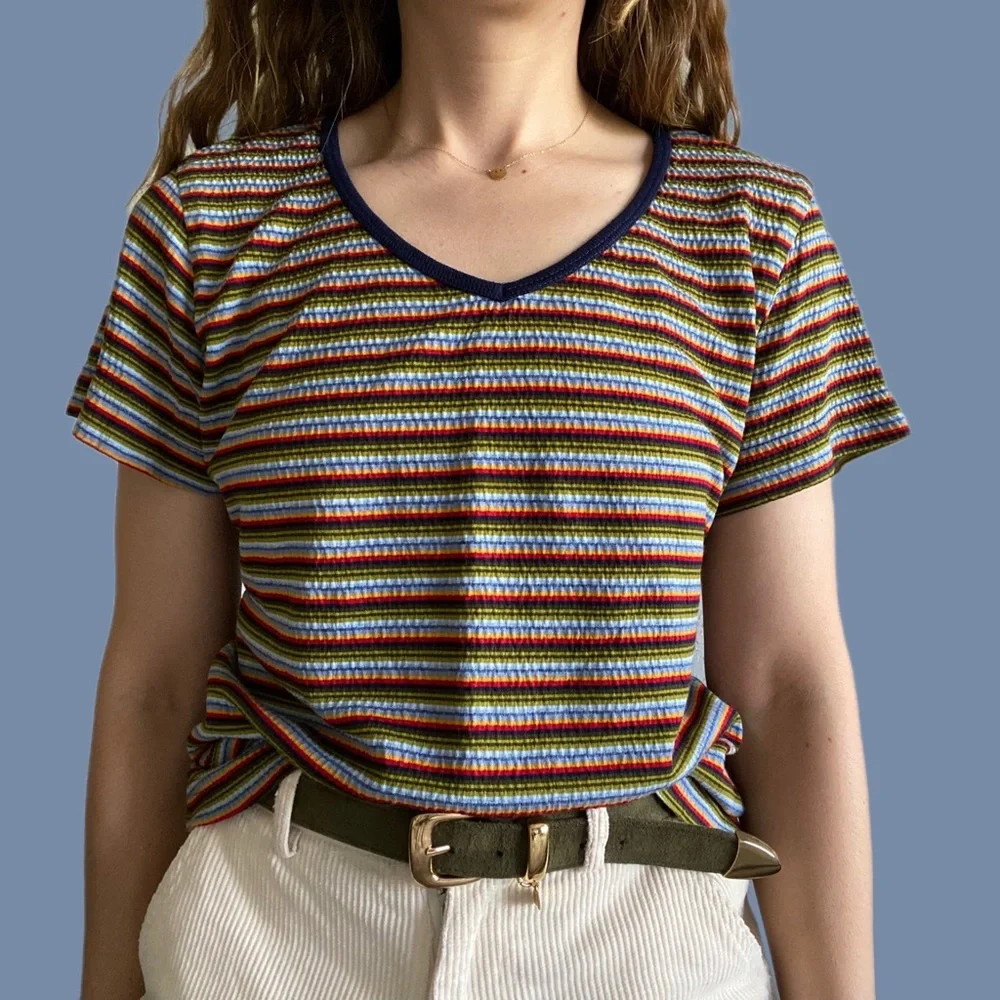 [JUNCTION] 90s RETRO RAINBOW STRIPED TEE - Picture 2 of 12